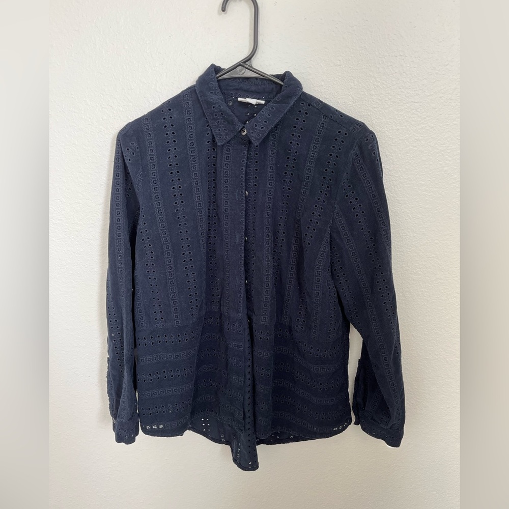 Navy Blue J.Jill corduroy button up top (medium petite)